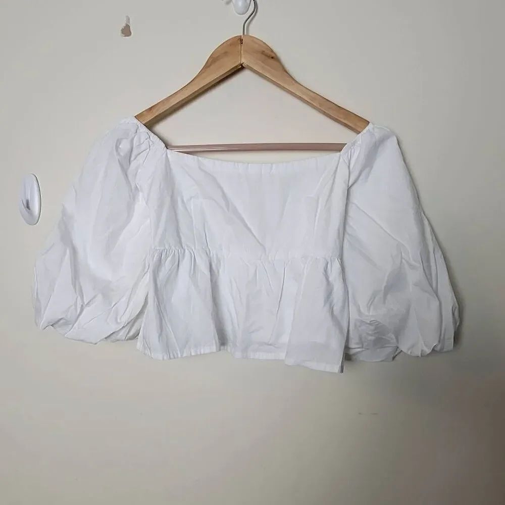 Faithfull the Brand NWT Quincy cropped white cotton-poplin top XS